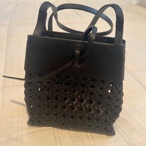 KARA black mini woven nano tie crossbody